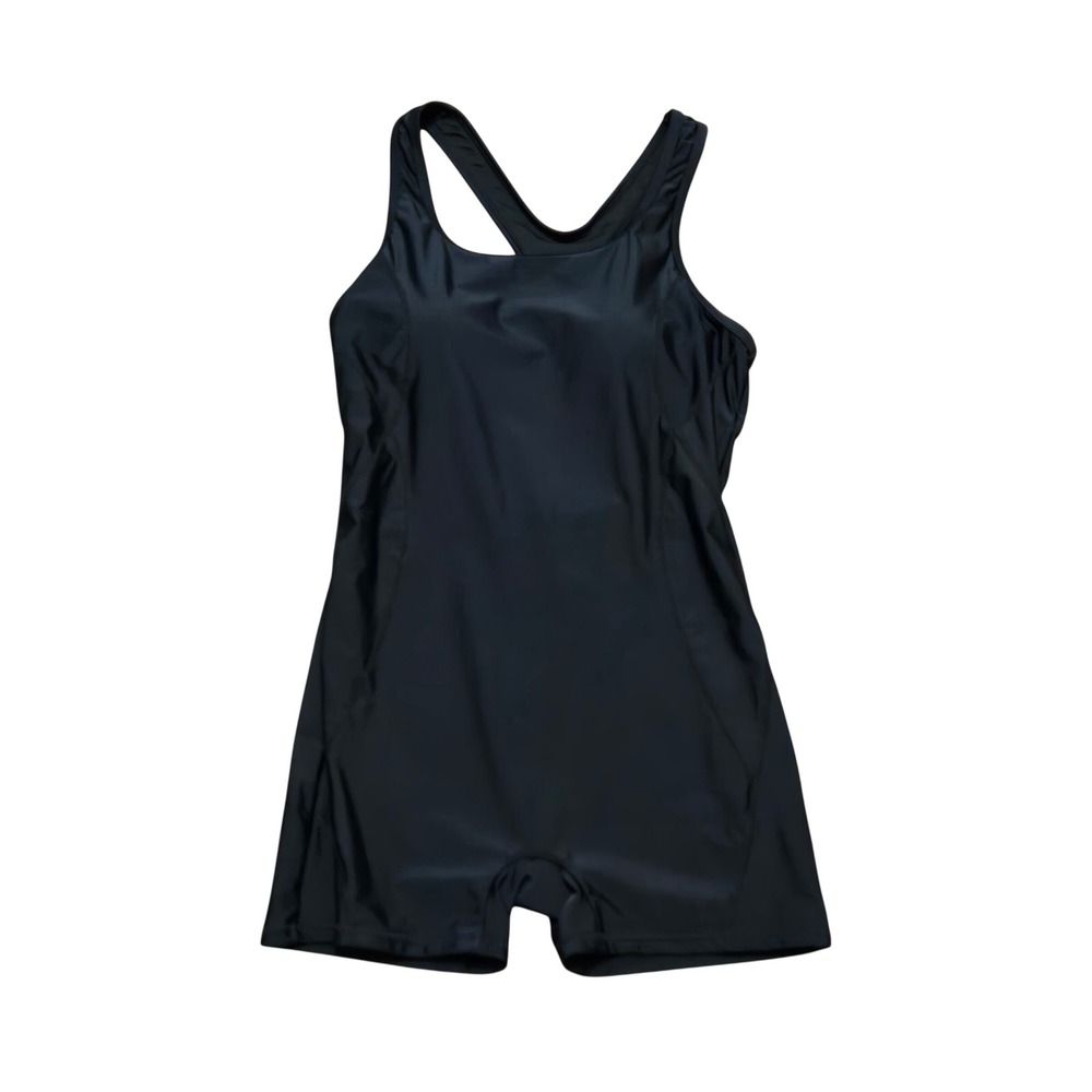Black Racerback Boyleg One Piece Workout Swimsuit Padded Athletic Size L